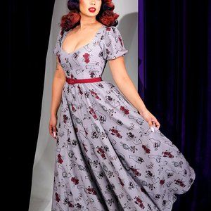 EUC Lucrezia Maxi Gown with Short Sleeves in Fall Persephone Crepe